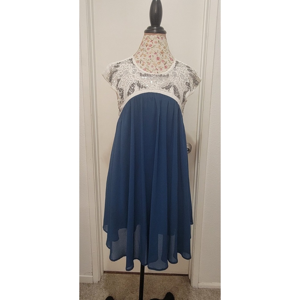 Altar'd State Women Blue White Sequined Mini Cocktail Dress Size S